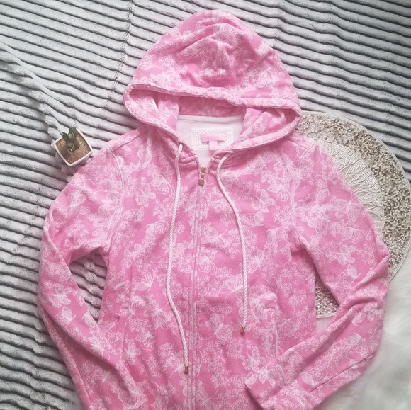 Lilly Pulitzer Tops - Lilly Pulitzer Pink Butterfly Full Zip Sweatshirt